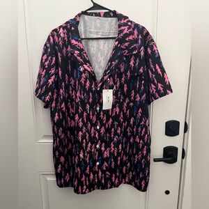 MEN's XL BUTTON-UP SHIRT – Black w/Pink & Purple Tree Print (NWT)